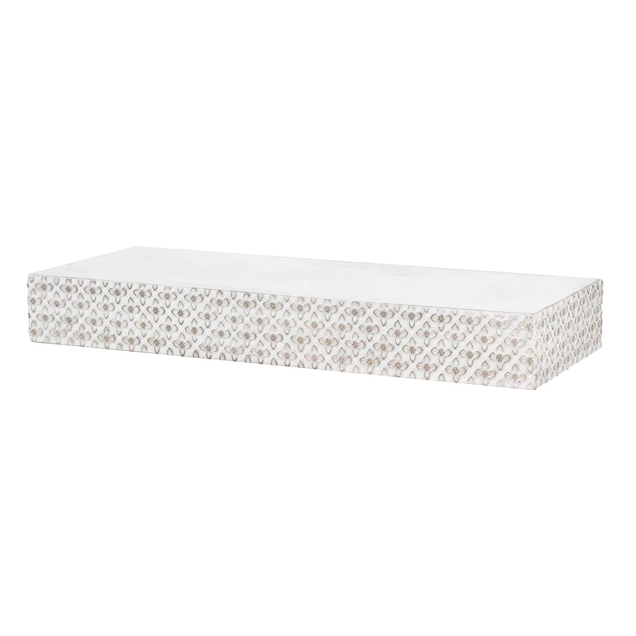 Small White Rustic Embossed Wood Floating Wall Shelf